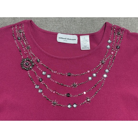 Alfred Dunner 2 Piece Set Top Pants Womens XL Magenta Beaded Neckline Pull On - Picture 2 of 13